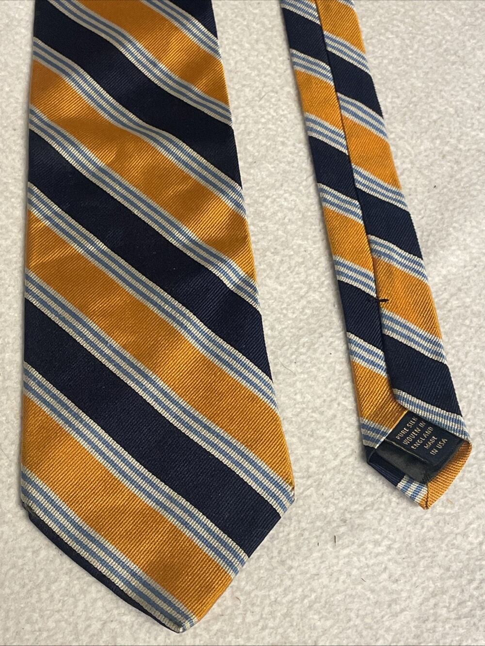 Brooks Brothers Makers Silk Tie Gold Navy Blue Striped Repp Ivy League